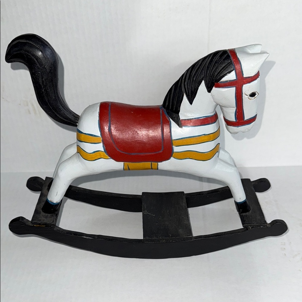 Classic Wooden Rocking Horse Toy - Red and Black